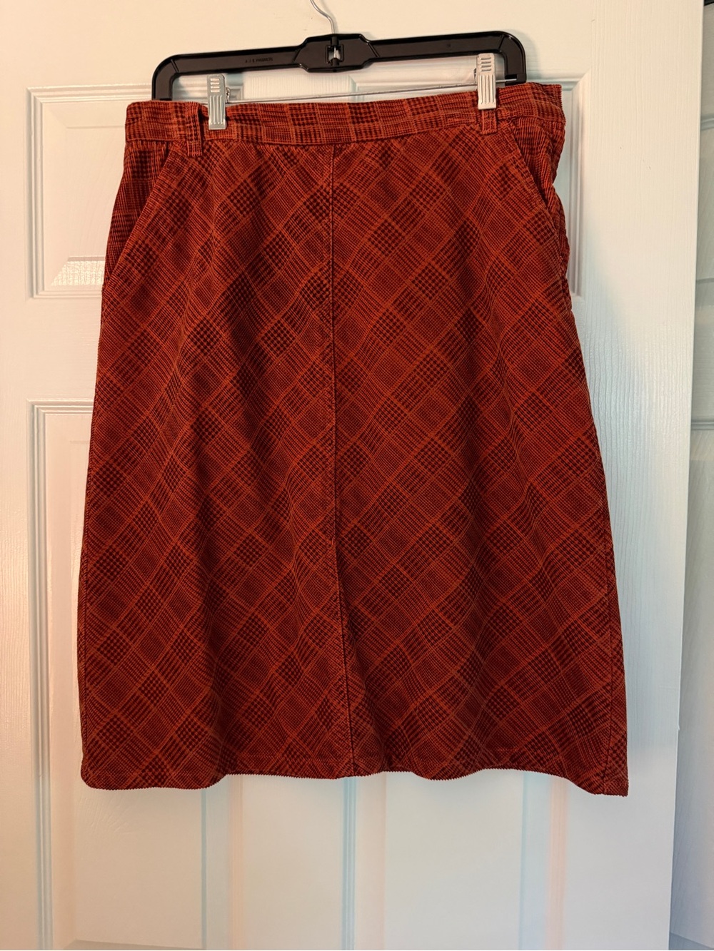 Calvin Klein Orang Rust and Brown Plaid Corduroy A-Line Skirt